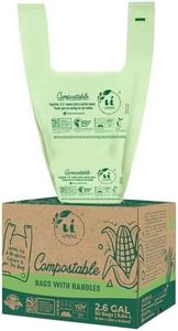 UNNI Compostable Bags with Handles, 2.6 Gallon, 9.84 Liter, 50 Count, 0.68 Mil, Small Kitchen Food Scrap Waste Bags, T-Shirt Bags, ASTM D6400, US BPI, CMA & OK Compost Home Certified, San Francisco