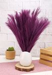 SATYAM KRAFT Silk 3 Pcs Faux Pampas Small Fluffy Artificial Flowers Fake Flower For Home,Diwali,Office,Bedroom, Wedding Decoration And Craft Items Corner,Deepawali(Without Vase Pot) (Violet)