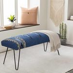 Hauteloom Wesselsbron Entryway Bedroom Bench - Cotton Foot Stool - Metal Legs - Blue, Black, Cream - 18" x 48" x 16"