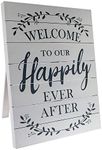 Barnyard Designs Welcome To Our Happily Ever After Sign Rustic Vintage Decor For Weddings and Home 23.5” x 17.75”