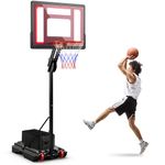 GYMAX Portable Basketball Hoop, 5 FT to 10 FT Adjustable Basketball Goal with 10 Heights, All Weather Basketball Stand System with Weight Bag & Wheels, for Kids Youth Adult, Indoor Outdoor Pool, Court