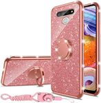 for LG Stylo 6 Case, LG K71 Case Glitter Sparkles TPU Silicone Cute Phone Case for Women Girls with Kickstand, Luxury Bling Diamond Rhinestone Ring Stand Slim Case for LG Stylo 6 (Rose Gold)