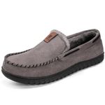 VeraCosy Men's Classic Moccasin Slippers Soft Faux Suede Memory Foam Closed-back Indoor House Shoes Grey, 8 UK