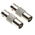 BNC Female Socket To TV Male Coax Plug Adaptor, 50 Ohm, Nickel Plated Brass Body - Male Female Jack Adapter, Coax Adaptor 2, Coaxial Adapters For Wi-Fi Radios External Antenna Connector - Pack Of 2