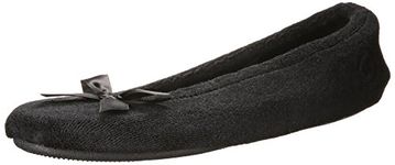 Isotoner mens Terry Ballerina Slippers, Black, 9.5-10.5 US