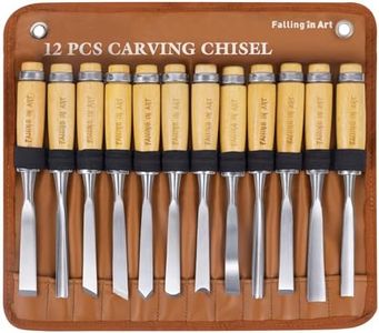 Falling in Art 12Pcs Wooden Carving Chisel Set, Woodworking Tools Set with a Leather Pouch, Full Size Knife Gouge Kit for Carving Projects, Ideal for Beginners and Professionals