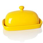 SWEEJAR Ceramics Butter Dish with Lid, Butter Keeper Container, East/West Coast Butter, 7 inches (Yellow)