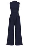 PRETTYGARDEN Womens Summer Jumpsuits Dressy Casual One Piece Outfits Sleeveless Mock Neck Wide Leg Pants Rompers with Pockets (Navy,Small)