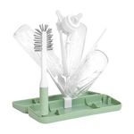 Ubbi On-The-Go Drying Rack and Brush Set, Includes Travel Case and Bottle Brush for Compact Storage, Holds Up to 8 Bottles, Baby Travel Accessories, Sage