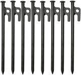 KAHEIGN 8Pcs Heavy Duty Tent Pegs, 20CM High Strength Forged Steel Camping Tent Stakes with Hook and Hole for Outdoor Trip Hiking Gardening Large Hard Ground Rocky