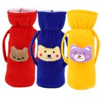 Da Anushi Soft Plush Stretchable Baby Feeding Handle Bottle Cover with Attractive Cartoon Design & Easy to Hold Strap for Newborn Babies, Suitable for 125-250 ML Bottle (Pack of 3)