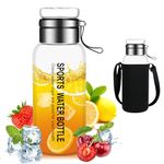 flintronic Glass Water Bottle-1 Liter, Borosilicate Glass Drink Bottle with Stainless Steel Filter, Leak-proof & BPA Free, Tea/Fruit Infuser for Home, School, Travel