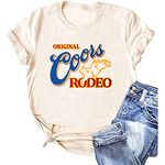 Retro Western T-Shirt Women Vintage Country Music Shirt Street Rodeo Graphic Cowboy Tees Tops, Beige, X-Large