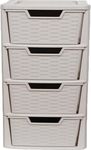 ALEEZ 4 Drawer Storage Unit - Rattan Effect Desktop Plastic Drawer - Multipurpose Home Storage Drawers - Office Table Top Cabinet - Bathroom Accessories Unit H 80 x D 39 x D 39 cm (4 Tier Drawer)