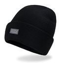 Levi's Unisex-Adults Classic Knit Cuffed All Season Beanie Hat, Black Solid, One Size