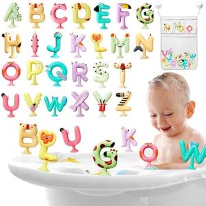 LUKIUP 26 Lettre Jouet Ventouse, Jouets de Bain Bébés, Jouets de Bain Baignoire, Ventouse Jouets Sensoriels, Sac de Rangement Inclus, Jeux Bain pour Bébés Enfant 1 2 3 4 5 Ans.