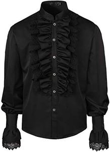 VATPAVE Mens Ruffle Pirate Shirts Medieval Renaissance Cosplay Costume Steampunk Victorian Tops XX-Large Black LC51