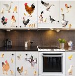 Chicken Rooster Wall Stickers Kitchen Wall Decals Peel and Stick Funny Animal Wall Stickers Cute Farm Animal Wall Decals Rooster Cabinet Door Stickers Farmhouse Chicks Hen Window Stickers