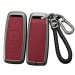 SANRILY Metal & Leather Motorcyle Key Fob Cover Case Compatible with HONDA pcx 160 125 adv 150 scoopy 2023 VISION SH 125/150 SH350 SUPER CUB 350 2021 2022 Keyless with Weave Keychain Red