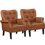 Yaheetech Modern Tub Chair, Mid-Century PU Leather Accent chair Sofa Chair with Soft Padded and High Back for Living Room/Bedroom/Home Office, Set of 2, Retro Brown