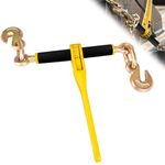 Lechansen Chain Binders with 2 Grab Hooks, G80 5/16in-3/8in Heavy Duty Ratchet Binders, Tie Downs for Grade 80 Transport Chain, 5400lbs Safe Working Load, for Material Handling, Hauling, Towing