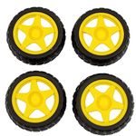 Robotbanao 65mm Robot Wheel-Reinforced Nylon-Sturdy Rubber-Increased Friction-Durable Rubber Tire-For BO Motors-Black And Yellow-Pack Of 4