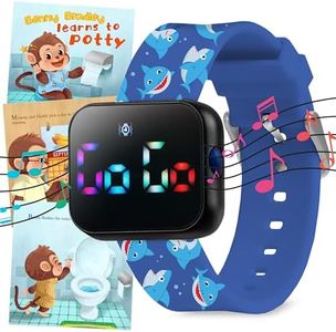 Potty Training Watch for Kids V2 – A Water Resistant Toilet Reminder Device for Boys & Girls to Train Your Toddler with Fun/Musical & Vibration Interval Reminder with Potty Training eBook (Sharks)