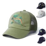 QIYIENDIAN Baby Toddler Baseball Caps Adjustable Sun Hats Dinosaur Solid Color Hat Kids Boys Girls(Army Green Dinosaur,3-5Years)