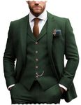 TinMoranX Men's Classic Suits Regular Fit 3 Piece Prom Tuxedos Tweed Herringbone Jacket+Vest+Trousers Wedding Grooms(Army Green,42L)