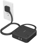 Black Flat Plug Power Strip with 3 