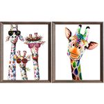 VEGCOO 2 Packs Embroidery Cross Stitch Kits for Beginners Adults, Pre-Printed Stamped Giraffe Embroidery Kits 11CT Needlework Kit DIY Artwork for Adults Kids Girls Home Wall Decoration(30x40cm)