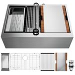 bathivy 33 inch Farmhouse Kitchen Sink, 16 Gauge Flat Apron Front Workstation Sink Single Bowl, Kitchen Sink Undermount Farm Sink, Stainless Steel Kitchen Sink with Integrated Ledge and Accessories