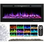 INMOZATA Electric Fireplace Wall Mounted Recessed 60inch Electric Fire Heating Insert into Wall Electric Fire Heater Touch Remote Control 12 LED Color Flame Effect, Crystal with Log Set