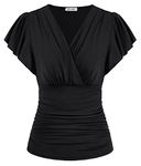 GRACE KARIN Women's Puffed Sleeveless T Shirt Casual V Neck Blouses Tops for Summer Spring Black L