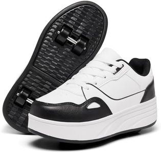HSQ Roller Skate Shoes with 4 Wheels for Girls Boys Kids Detachable Wheeled Fashion Wheelies Tennis Sneakers Black White Size Little Kid 2