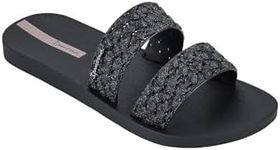 Ipanema Renda II Fem Womens Slides - Slip-On Sandals for Women with Woven Straps, Dressy Slides, Summer Dress Sandals, Summer Flats with Cushioned Footbed, Slides for Women, Glitter Black, Size 4/5