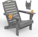 SUUNYN Folding Adirondack Chair HDPE All-Weather Adirondack Chairs with Cup Holder, Outdoor Fire Pit Chairs Lawn Chair for Deck Patio Garden (Grey)