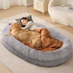 VEVOR Human Dog Bed, 72" x48"x10" Giant Human Dog Bed for Adult, Human Size Dog Bed with Washable PV Velvet Cover, Egg Orthopedic Foam, Storage Pocket, Large Dog Bean Bed for You and Pet, Light Grey