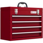 DURHAND 4 Drawer Tool Chest, Lockable Metal Tool Box with Ball Bearing Runners, Portable Toolbox, 510mm x 220mm x 395mm, Red