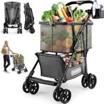 𝟮𝟬𝟮𝟰 𝐔𝐩𝐠𝐫𝐚𝐝𝐞𝐝 Folding Shopping Cart with Wheels, 80lbs Multi Use Grocery Carts with 360° Wheels & Removable Tote Bag, 2-Tier Portable Personal Shopping Carts for Groceries Laundry Picnic