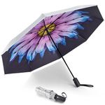 G4Free UPF 50+ UV Protection Travel Umbrella 46 Inch Windproof Silver Coating Sun Blocking Umbrella (Purple Daisy/Silver)