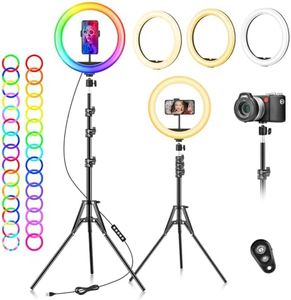 Ring Light with Tripod Stand & Phone Holder - 10 inch Selfie LED Ringlight Dimmable Desktop Lamp 40 Colors RGB Tall Circle Light for Camera Makeup Video YouTube Live Streaming Zoom Meeting