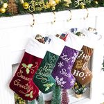 GEX Christmas Stockings 4 Pack for Family 22" Large Embroidered Classic Luxury Velvet Red Green Purple Brown Hanging Ornament Decorations for Fireplace Xmas Season (Set of 4)