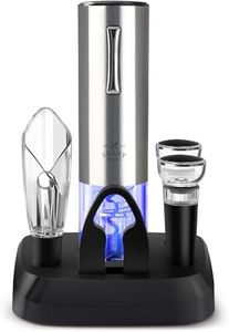 Zulay Kitchen Electric Wine Opener 5-Piece Gift Set - Charging Base, Foil Cutter, Aerator, Vacuum Stoppers - Automatic Wine Bottle Opener For Smooth & Fast Uncorking