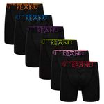 6 Pack Mens Black Boxers - Black Band/Neon Text - Small - KM166-S