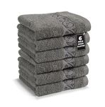 Pack of 6 Wash Cloths Set (13 x 13 Inches) 100% Cotton Ring Spun, Highly Absorbent and Soft Feel Washcloths for Bathroom, Spa, Gym, and Face Towel - Grey