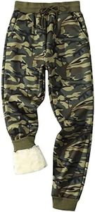 Gihuo Men's Winter Fleece Pants Sherpa Lined Sweatpants Active Running Jogger Pants(GreenCamo-L)
