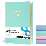 Koogel A5 Lined Diary Journal for Women, College Ruled Journals for Writing with Gold Hearts Green Cover Cute Notebook Journal with Gold Edged 110 Sheets 14.5 x 21 cm