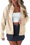 PRETTYGARDEN Women's Faux Leather Jackets 2024 Fall Outfits Bomber Jacket Zip Up Motorcycle Coats Long Sleeve Winter Clothes(Beige White,Small)