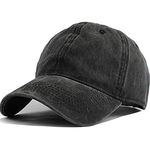 Men Women Washed Cotton Low Profile Distressed Vintage Baseball Cap Plain Adjustable Dad Hat (Black)